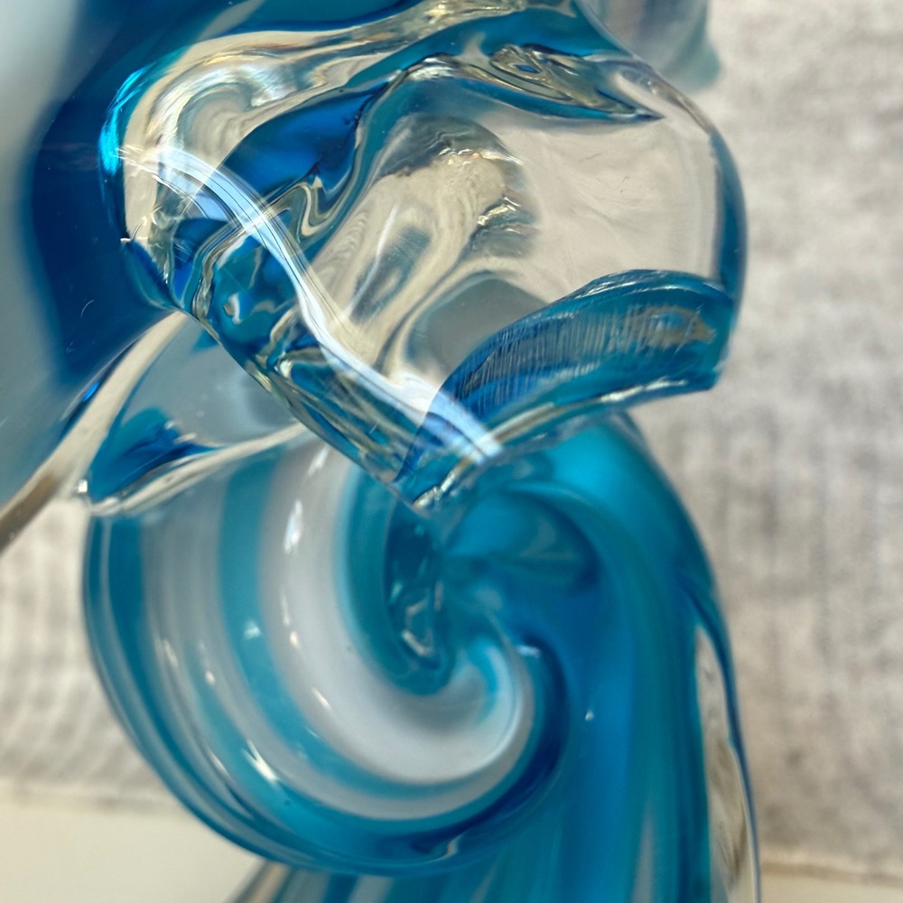 VTG Beachcombers Blue White Swirl Art Glass Dolphin on Wave Figurine Sculpture - Picture 5 of 7